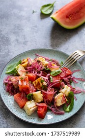 Grilled Halloumi Cheese And Watermelon Salad