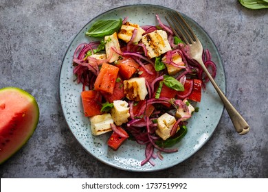 Grilled Halloumi Cheese And Watermelon Salad