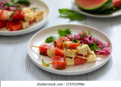 Grilled Halloumi Cheese And Watermelon Skewers