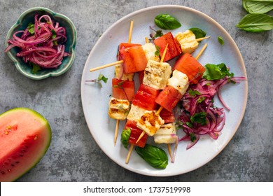 Grilled Halloumi Cheese And Watermelon Skewers