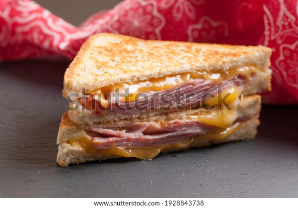 grilled ham and cheese sandwich with cheddar and\
havarti cheese