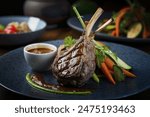 Grilled lamb chop steak with vegetable and sauce