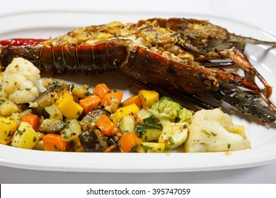 Grilled Lobster Tail Served With Vegetables