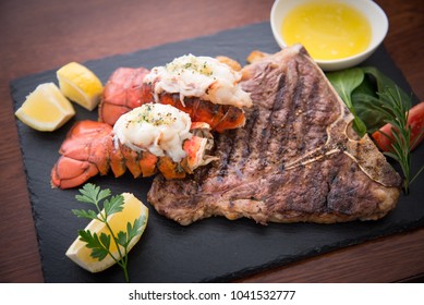 Grilled Lobster Tail And T Bone Steak