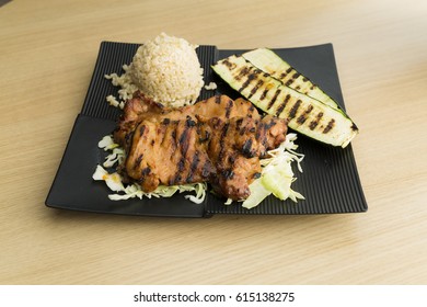 Grilled Mahi Mahi Plate With Grilled Zucchini And Ride Sides