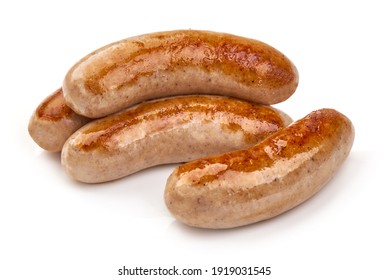 Grilled Munich Sausages, close-up, isolated on white background.