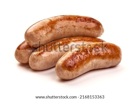 Grilled Munich Veal Sausages, isolated on white background
