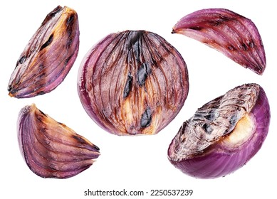 Grilled onion isolated on white background. Collection with clipping path.