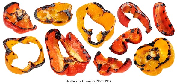Grilled paprika slices isolated on white background