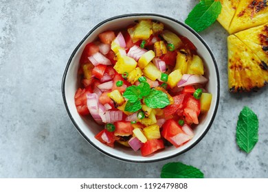 Grilled Pineapple Tomato Salsa Or Salad Overhead View