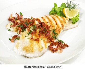 Grilled Plaice Fish Fillet With Bacon