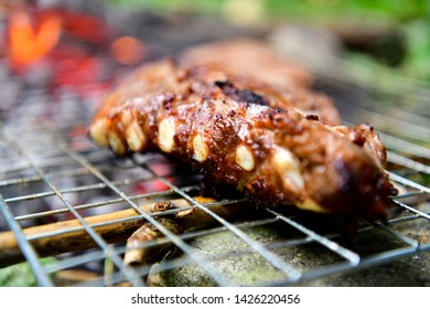 Grilled Pork Ribs On The Grill.