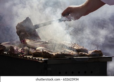 Grilled pork ribs on the grill