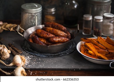 Grilled Pork Sausage With Sweet Potatoes Chip Crunchy