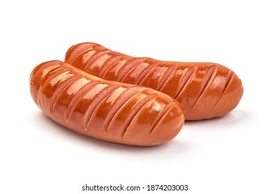 Grilled Pork Sausages, isolated on white background.