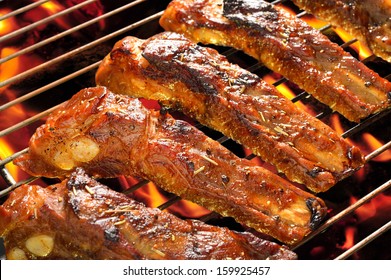 Grilled Pork Spare Ribs On The Grill.