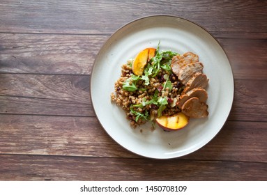 Grilled Pork Tenderloin And Peaches With Almond Wheatberry Salad 