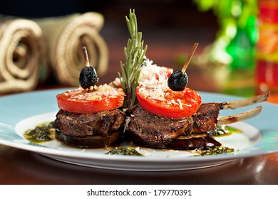 Grilled Rack Of Lamb With Tomatoes And Pesto