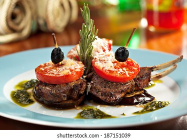 Grilled Rack Of Lamb With Tomatoes And Pesto