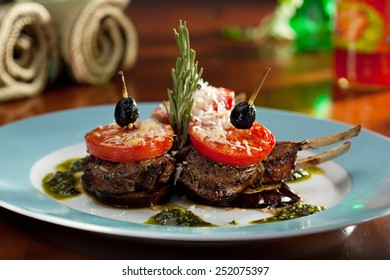 Grilled Rack Of Lamb With Tomatoes And Pesto