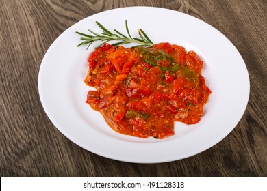 Grilled Red Bell Pepper With Tomato Sauce