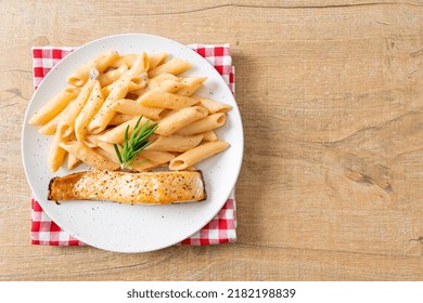 Grilled Salmon Fillet With Penne Pasta Tomato Cream Sauce