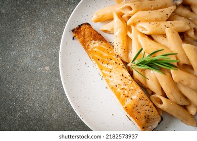 Grilled Salmon Fillet With Penne Pasta Tomato Cream Sauce