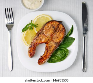 Grilled Salmon Steak. Top View