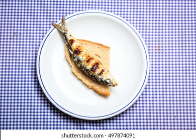 Grilled Sardine On Slice Of Bread, Portugal