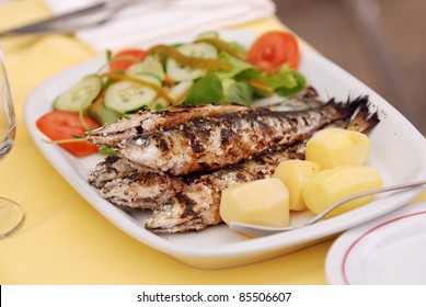 Grilled Sardine With Potato And Salad