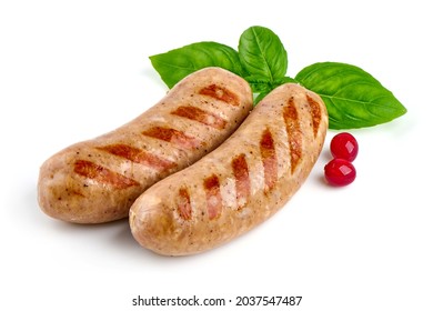 Grilled sausages bbq, isolated on white background