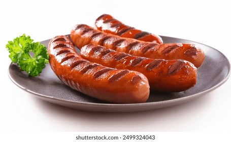 grilled sausages isolated on white background