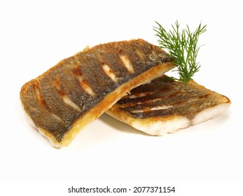 Grilled Sea Wolf, Fish Fillet Isolated On White Background.