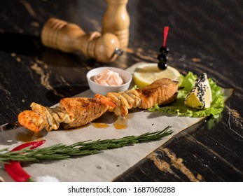 Grilled Seafood, Skewered Dishes, Grilled Pollock, Grilled Squid, Seafood Asarti