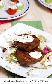 Grilled Seitan Steak With Salad And Greek Feta