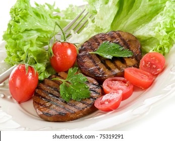 Grilled Seitan With Tomatoes And Salad