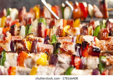 grilled skewers of meat and vegetables - Shutterstock ID 178166408
