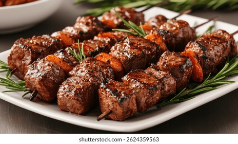 Pinchos a la parrilla en un plato blanco