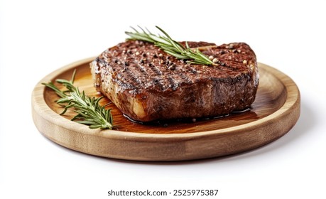 Grilled Steak with Rosemary on Wooden Plate - Powered by Shutterstock