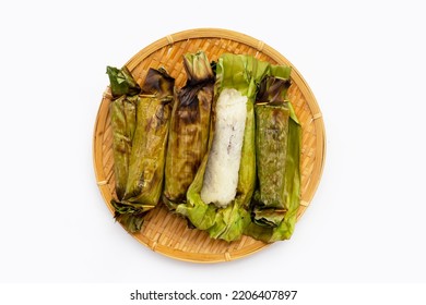 Grilled Sticky Rice In Banana Leaves With Banana Filling