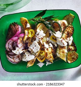 Grilled Summer Squash And Red Onion With Feta