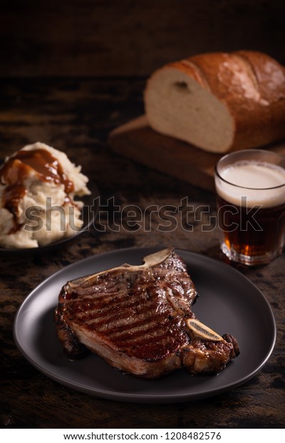 Grilled T Bone Steak Mash Potatoes Stock Photo (Edit Now) 1208482576
