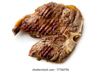 Grilled T-bone Steak, Isolated On White With Soft Shadow.