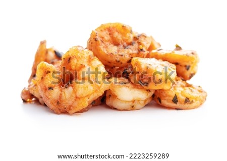 Grilled tiger shrimps isolated on the white background.