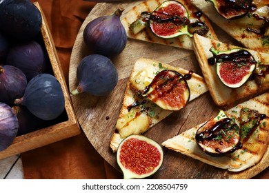 Grilled Toast With Figs And Cheese. Healthy Snack.