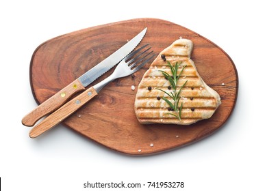 Grilled Tuna Steak On Cutting Board.