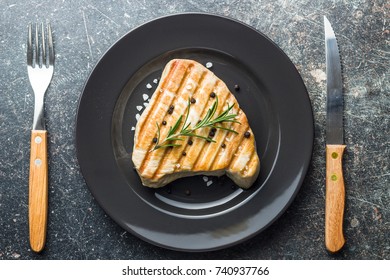 Grilled Tuna Steak On Plate.