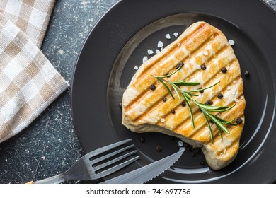 Grilled Tuna Steak On Plate.