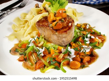 Grilled Veal Tenderloin With Chanterelles And Noodles