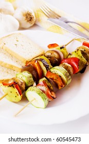 Grilled Vegetable On Skewer Served With Toasted Bread